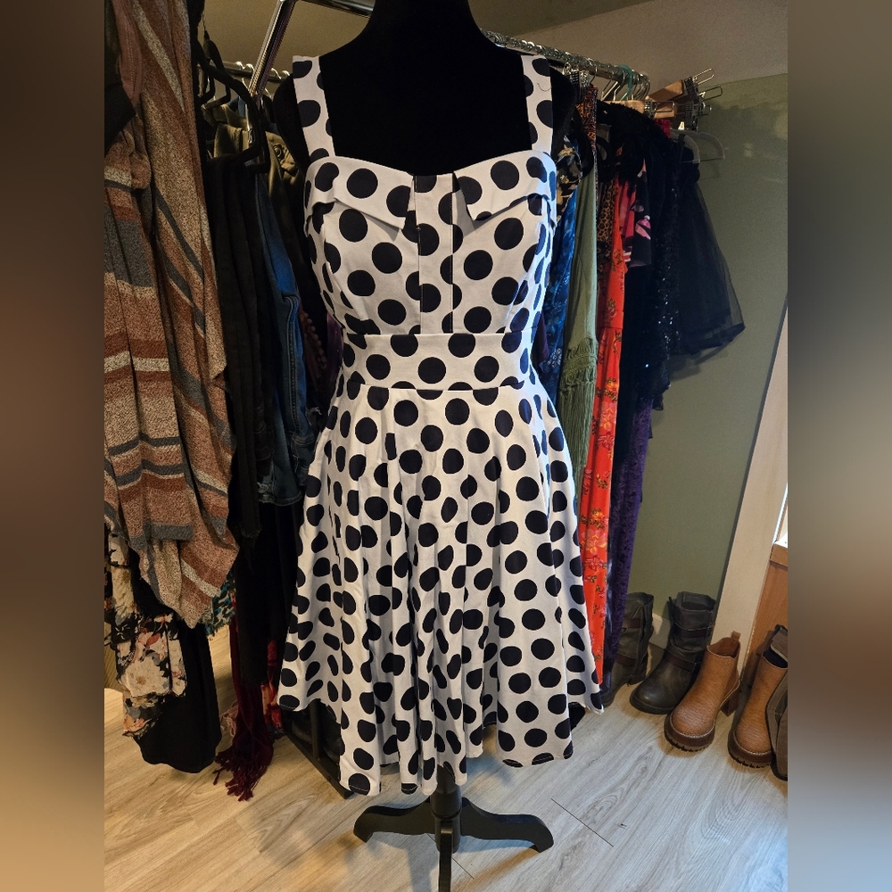 Chetta B Blue And Navy Polka Dot Midi Dress
